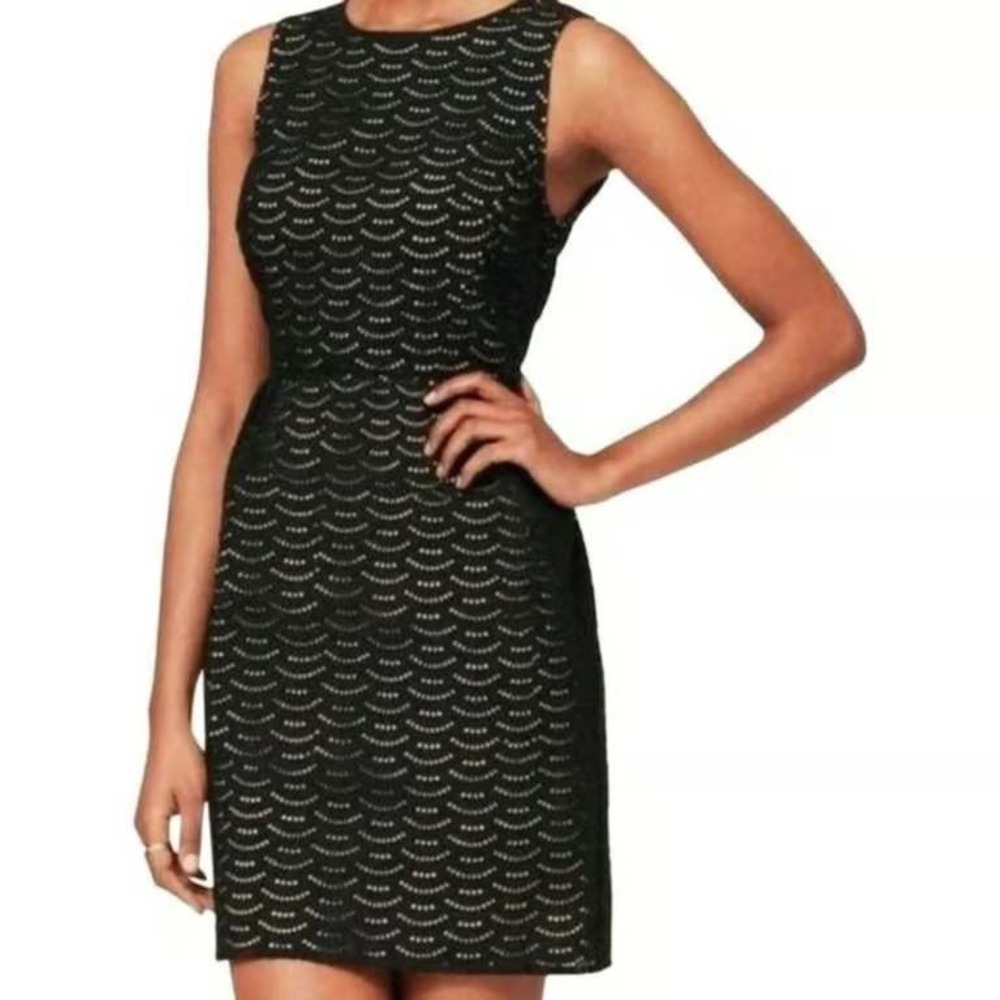 Ann Taylor Loft Eyelet Lace Sleeveless Black Sheath Dress Sz 4‎ Coquette Chic